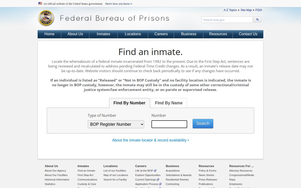 Federal BOP search for a person released from federal custody after a Union County case