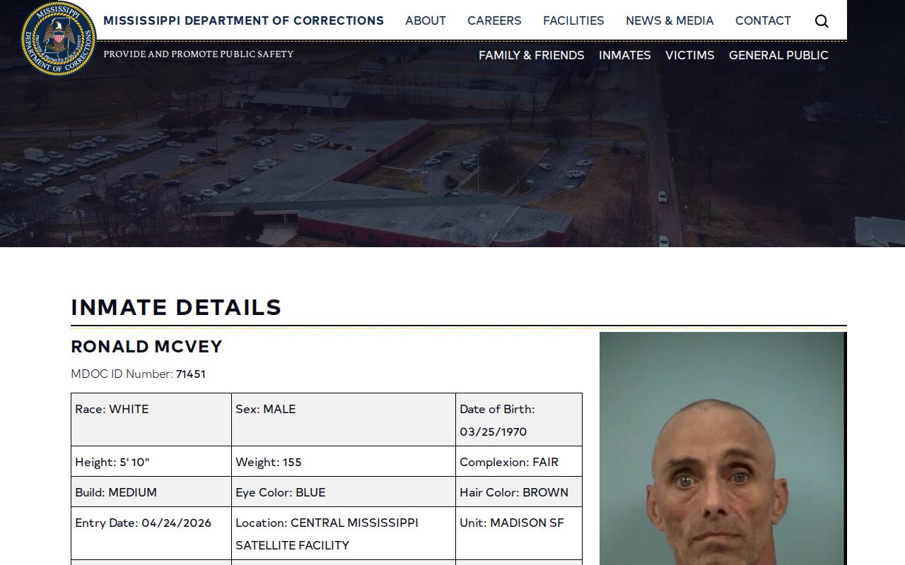 Mississippi MDOC record fields used for a Union County release search