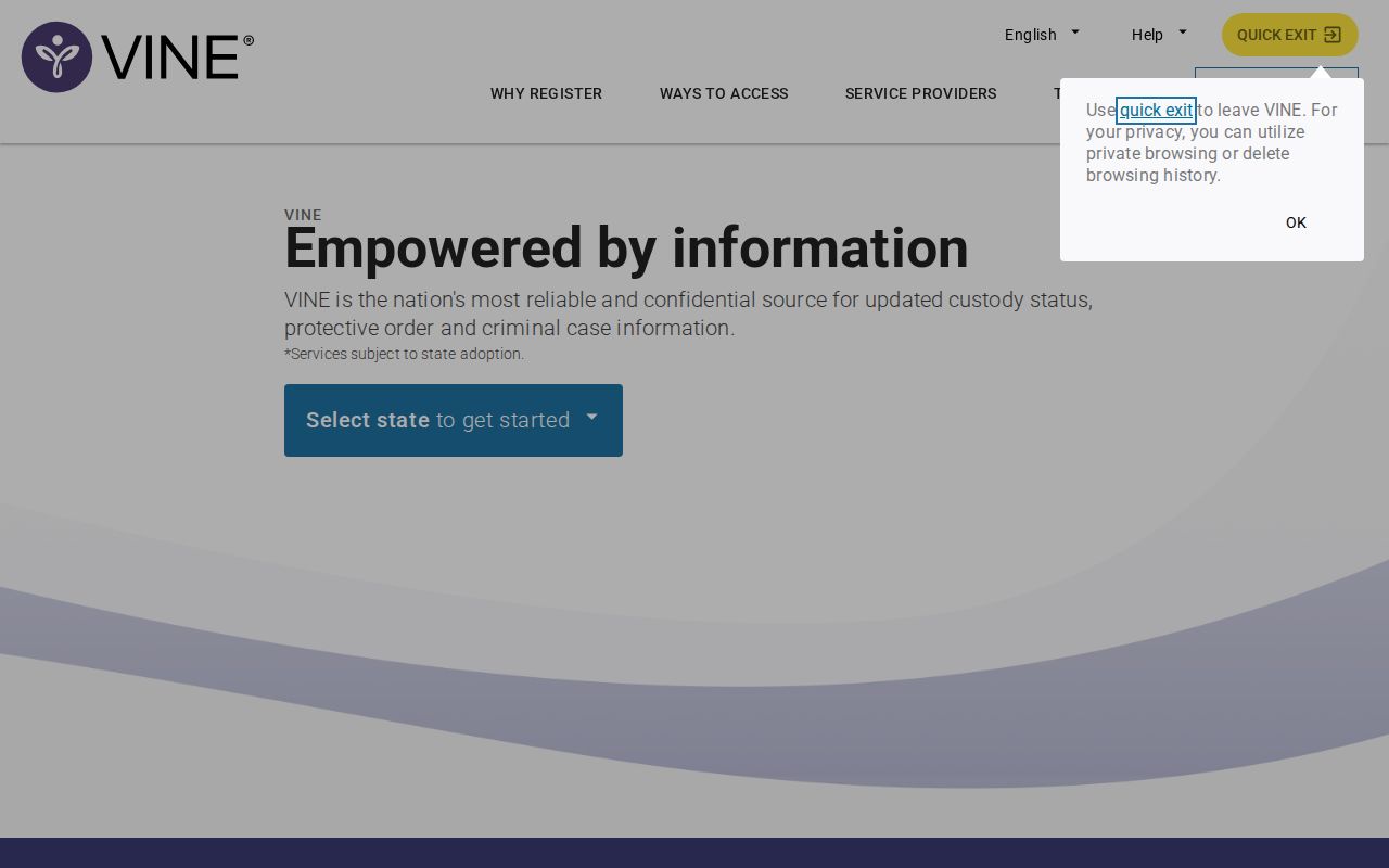 Mississippi VINELink screen for a Union County inmate release check